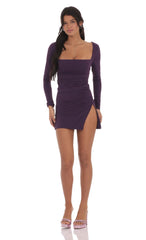 Long Sleeve Side Slit Dress in Purple
