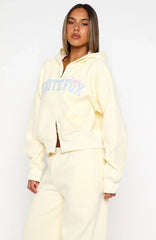 Daydreamers Madeline Boxy Zip Front Hoodie Lemon