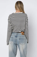 First Time Here Long Sleeve Tee Charcoal/Cream Stripe