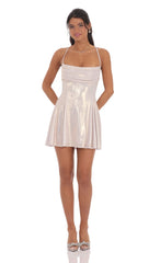 Metallic Draped A-Line Dress in Rose Gold