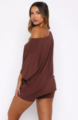 Slow Life Off Shoulder Oversized Pyjama Tee Chocolate