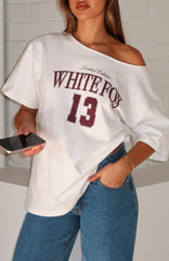 Everything In Time Off Shoulder Oversized Tee White