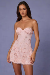 Embellished Bandeau A-line Mini Dress in Soft Pink