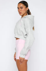 Love For The Game Cropped Zip Hoodie Dark Grey Marle