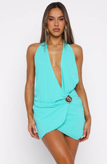 Make It Count Halter Mini Dress Aqua