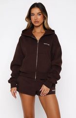 Test Drive Boxy Zip Front Hoodie Chocolate