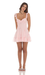Chiffon Rose Ruffle Strap Dress in Pink