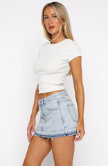 Never Guilty Denim Mini Skirt Light Blue