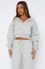 Stay Lifted Cropped Hoodie Dark Grey Marle
