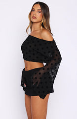 Deep Dreamer Long Sleeve Top Black Polka Dot