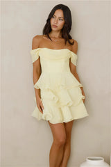 Pretty In The Sun Off Shoulder Mini Dress Yellow