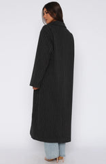 Walk By Me Oversized Coat Charcoal Pinstripe