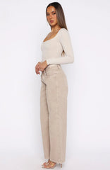 Bring The Style Low Rise Wide Leg Jeans Sesame Wash