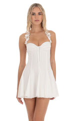 Floral Strap Fit and Flare Dress in White