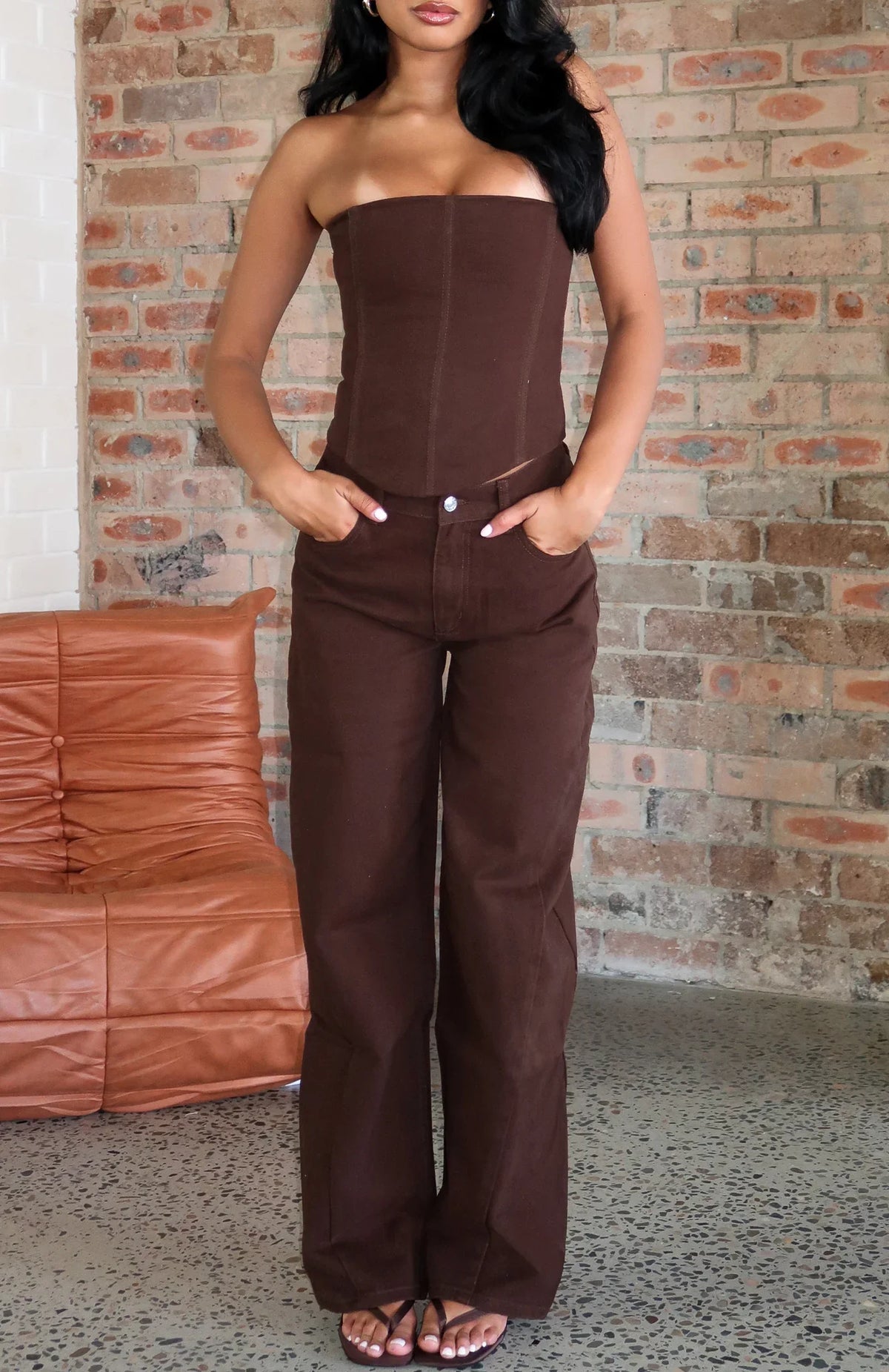 Kiara Mid Rise Barrel Leg Jeans Chocolate Wash