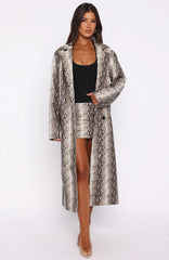 The Hardest Part PU Coat Tan Snake