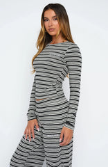 Looking Back Long Sleeve Baby Tee Grey Stripe