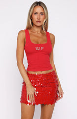 Catch Me Later Rib Tank Red