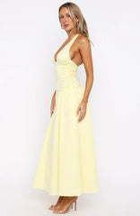 Tinsel Trouble Halter Midi Dress Lemon