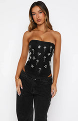 Damned Heart Embellished Bustier Black