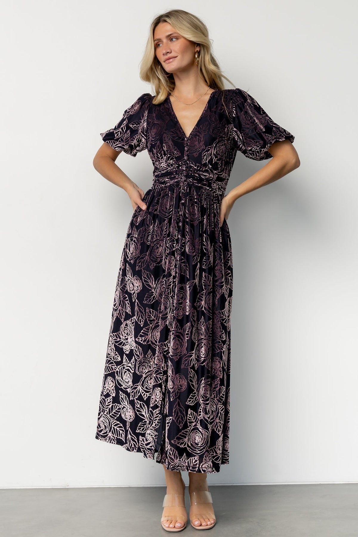 Dahlia Velvet Dress | Indigo + Purple Floral