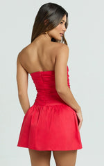 Donatella Mini Dress Strapless Drop Waist Dress in Red