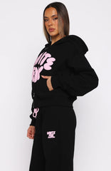 Club 14 Allie Boxy Zip Front Hoodie Black