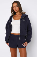Can't Miss It Boxy Zip Front Hoodie Navy