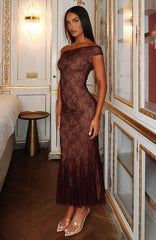 Defied The Odds Off Shoulder Lace Maxi Dress Wine
