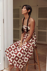 Confidante Piping Trim Midi Dress Brown