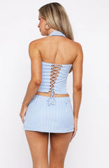 Back To Business Halter Bustier Light Blue Stripe