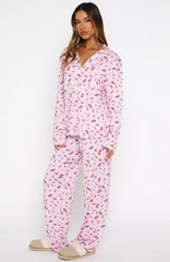 Pillow Talk Printed Long Sleeve Pyjama Set Pink Berries