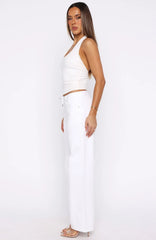 Making Appearances Mid Rise Lace Up Straight Leg Jeans White