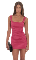 Satin Bodycon Dress in Pink