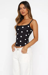 I'm The Answer Tank Top Black/White Polka Dot