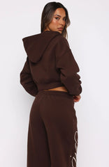 Love You Regardless Cropped Zip Front Hoodie Chocolate
