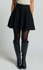 Farrah Mini Skirt - High Waisted A Line Skirt in Black