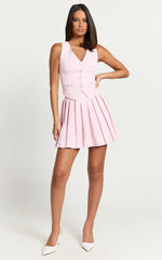 Harlee Vest - Fitted V Neck Tailored Vest Top in Pink