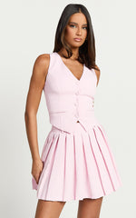 Harlee Vest - Fitted V Neck Tailored Vest Top in Pink