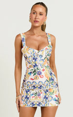 Janice Mini Dress Square Neckline Dress in Positano Print