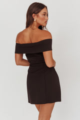 Midnight Moment Off-Shoulder Crossover Mini Dress Black