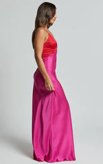 Quincy Maxi Dress Satin Slip Dress in Pink/Red