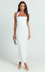 Salome Midi Dress Halter Neck Column Dress in White