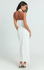 Salome Midi Dress Halter Neck Column Dress in White