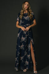 Naomi Short Sleeve Maxi Dress | Navy Floral