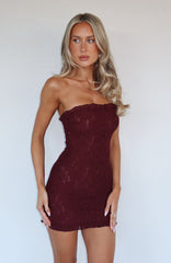 Mistress Strapless Lace Mini Dress Burgundy